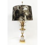ATTRIBUTED TO MAISON CHARLES TABLE LAMP, French circa 1965, ormolu with original marbled shade, 75cm