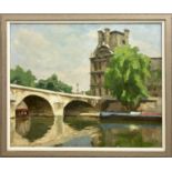 GERALD VIVIAN DAVIS (USA 1899-1987), 'Pont Royal - Paris', oil on canvas, 65cm x 80cm, framed.
