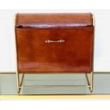 READING RACK, 39cm x 38cm x 20cm, 1950s French style, brown leather, gilt metal frame.