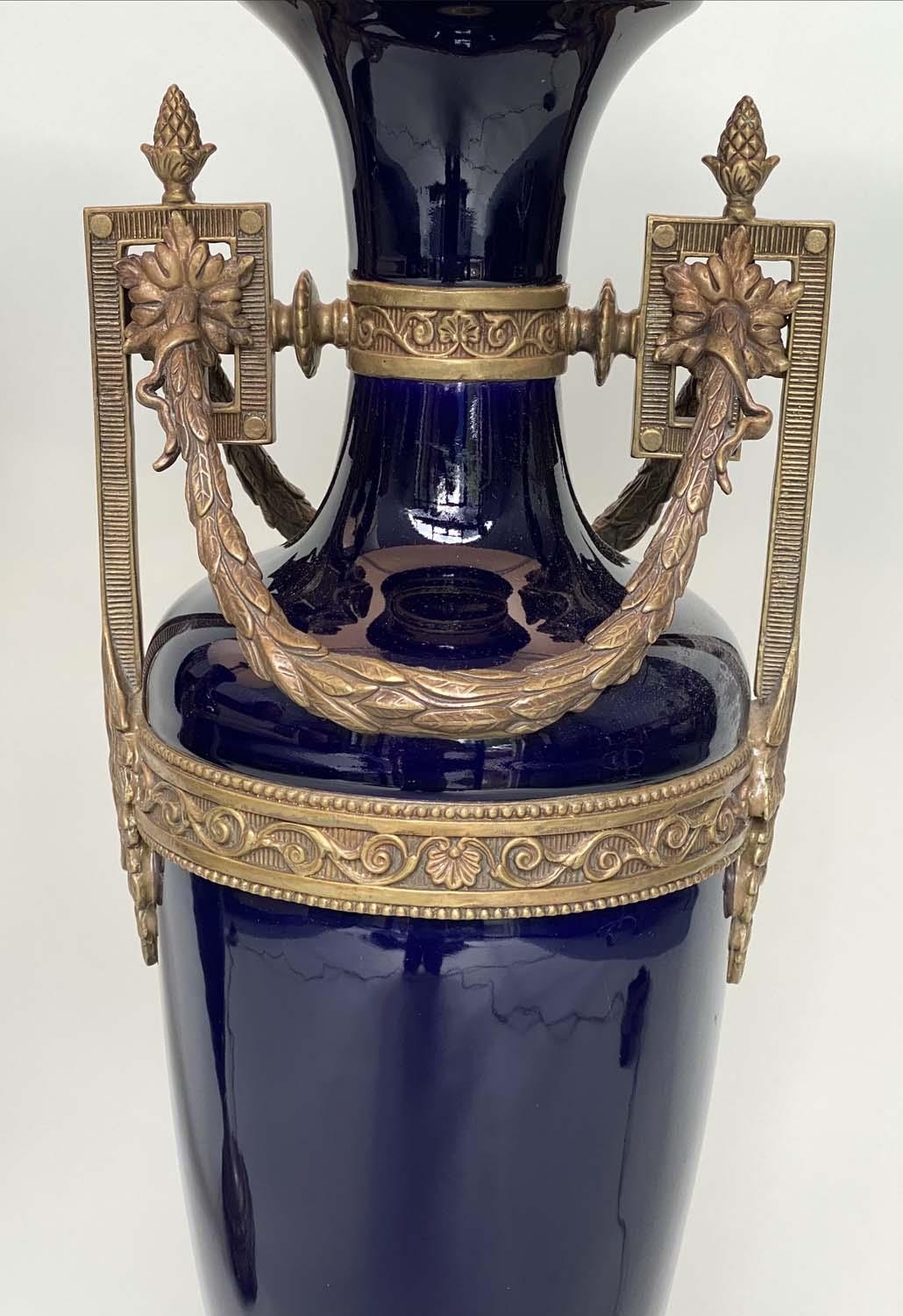 TABLE LAMPS, a pair, Neo Classical style deep blue glazed ceramic and gilt metal mounted of vase - Image 5 of 5