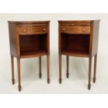 BEDSIDE/LAMP TABLES, a pair, George III mahogany and boxwood lined of bow outline each with