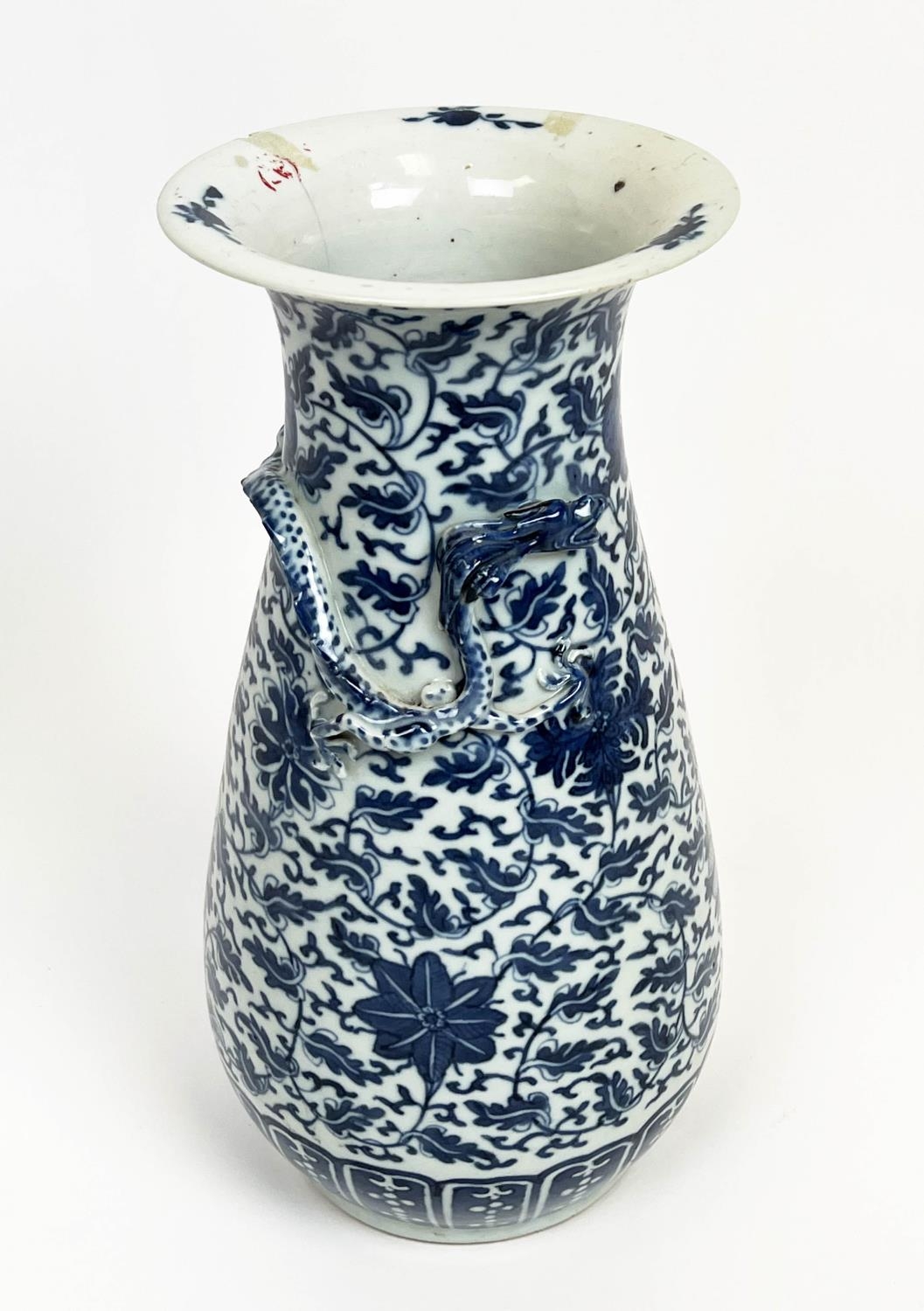 CHINESE BLUE AND WHITE WHITE YUAN STYLE VASE, adorned with under glaze scrolling foliate pattern and - Image 2 of 6