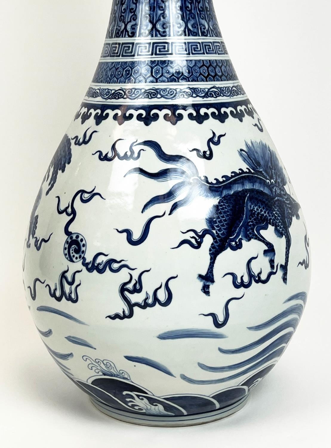 CHINESE BOTTLE VASE, Kangxi style, decorated with a Buddhist lions and deer with shaped lip, 79cm H. - Image 5 of 5