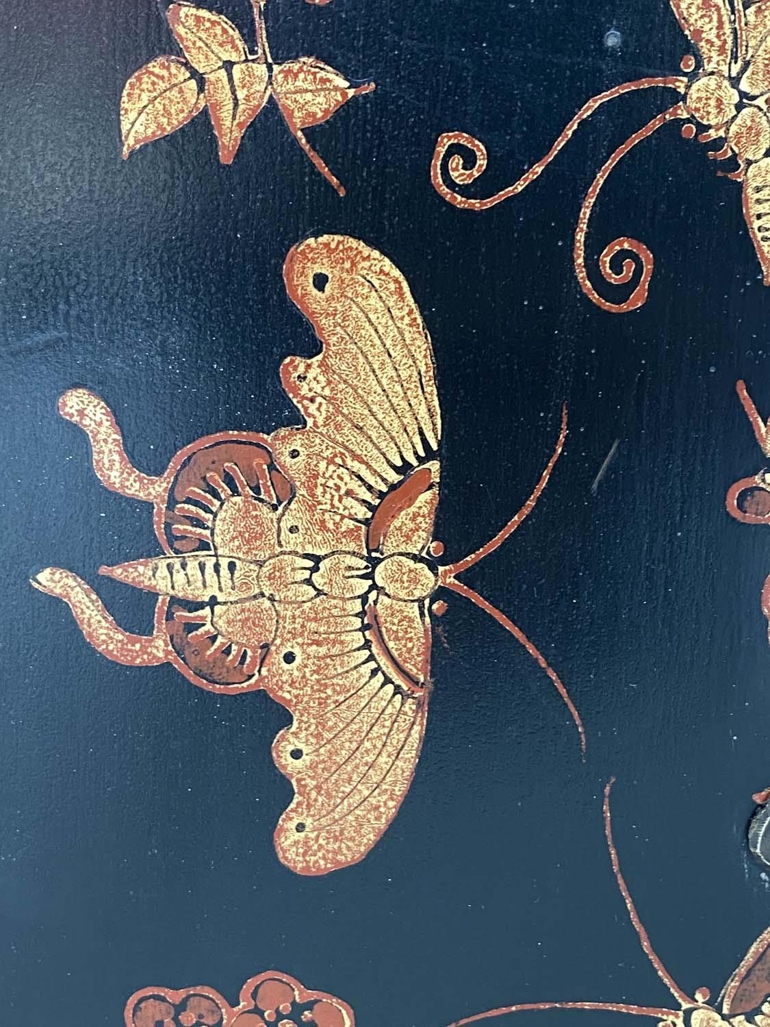 CHINESE SIDE CABINET, early 20th century Chinese lacquered and gilt Chinoiserie butterfly decoration - Image 7 of 7