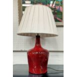 TABLE LAMP, 72cm H overall including shade, in a deep Sang De Boeuf, (purchased originally from Rose