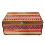 KELIM TRUNK/TABLE, vintage kelim upholstered and leather bound with rising lid, 110cm x 70cm x