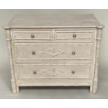 FAUX BAMBOO CHEST, 19th century English grey painted and carved faux bamboo with two short and three