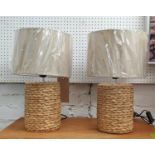 TABLE LAMPS, a pair, 47cm H, ceramic, faux seagrass design, with shades. (2)