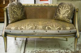 CANAPE, 19th century Regency design, cream, green lined and gilt anthemion leaf framed bergere