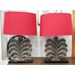 TABLE LAMPS, a pair, 70cm H, foliate design, with shades. (2)