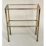CONSOLE TABLE, 1970's Maison Jansen style gilt metal rectangular with two glazed shelves, 61cm x