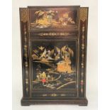 ART DECO COCKTAIL CABINET, black lacquered and gilt polychrome Chinoiserie decorated with rising lid
