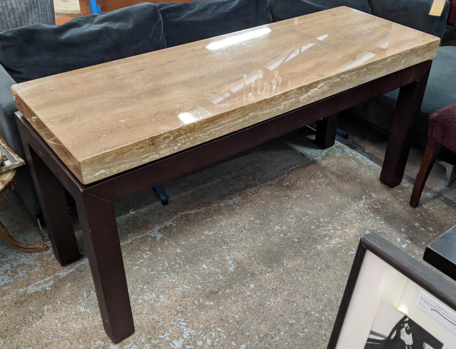 ANDREW MARTIN TABLE, 160cm L x 77cm H x 56cm D with a rectangular marble top on a base.