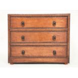 LEATHER STUDDED CHEST, 1970's mid brown leather and brass studded with three long drawers and