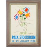 PABLO PICASSO, Bouquet de fleurs, signed in the plaqte, Paix, Stockholme 1958, 71.5cm x 49cm. (