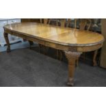 DINING TABLE, 78cm H x 112cm W x 166cm L, 285cm extended, circa 1920, walnut with two extra leaves.