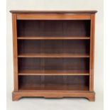 OPEN BOOKCASE, Edwardian mahogany and satinwood crossbanded with two adjustable shelves, 99cm x