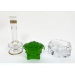 ROSENTHAL VERSACE MEDUSA PAPERWEIGHT, green crystal with a rosenthal clear crystal Versace medusa