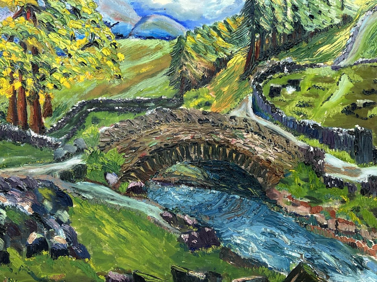 MID 20TH CENTURY BRITISH SCHOOL, 'Ashness Bridge, Lake District', oil on canvas, 50cm x 60cm, - Bild 5 aus 5