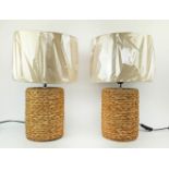 TABLE LAMPS, a pair, 47cm H, ceramic, faux seagrass design, with shades. (2)
