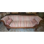 SOFA, 82cm H x 222cm W x 72cm D, George IV mahogany, circa 1830, in grey and red striped