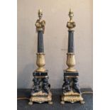 TABLE LAMPS, a pair, column form with putti detail to the base, 67cm H approx. (2)