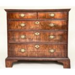 CHEST, early 18th century English Queen Anne figured walnut and crossbanded with two short above