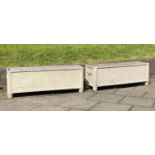 GARDEN PLANTERS, a pair, French Art Deco well weathered reconstituted stone and cream painted each
