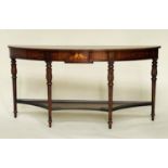 THEODORE ALEXANDER SIDEBOARD, George III design figured mahogany and marquetry of bowed outline with