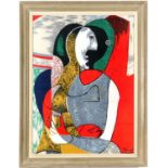 AFTER PABLO PICASSO, seated woman on silk, vintage French frame, 72cm x 53cm.