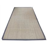 RUG, 340cm x 186cm, contemporary woven jute, leathered trim.