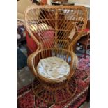 WICKER AND BAMBOO CHAIR, 80cm W x 120cm H, high wing back.