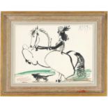 PABLO PICASSO, off set lithograph, Woman on horseback with dog, vintage French frame, 26.5cm x 36.