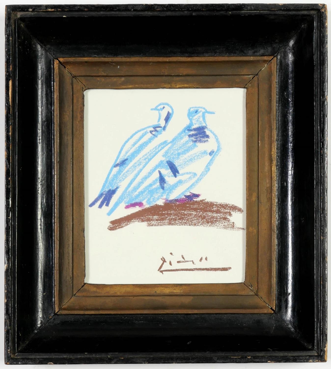 AFTER PABLO PICASSO, Two Doves, off set lithograph, signed in the plate, vintage French frame, 17.