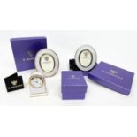 FABERGE ROYAL COLLECTION CERAMIC CLOCK, along with two matching picture frames in 'Guilloche'