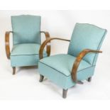 HALABALA ARMCHAIRS, a pair, mid 20th century bentwood in turquoise fabric, 80cm H x 69cm. (2)