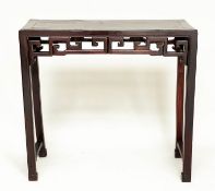 ALTAR TABLE, 19th century Chinese lacquered fir, rectangular with carved pierced frieze, 92cm W x