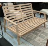 GARDEN BENCH, contemporary, slatted construction, 141.5cm W.