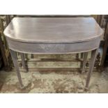 SIDE TABLE, 86cm W x 76cm H x 55cm D, in a distressed grey painted finish with decorative detail