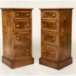 BEDSIDE CHESTS, a pair, Georgian style burr walnut and crossbanded each with four drawers, 34cm W