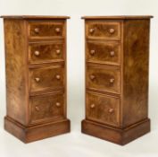 BEDSIDE CHESTS, a pair, Georgian style burr walnut and crossbanded each with four drawers, 34cm W