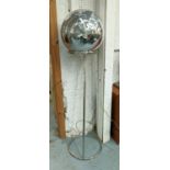 FLOOR LAMP, 160cm H, vintage 20th century, with a mirrored perspex shade ball on a chrome stand.