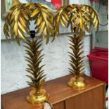 MAISON JANSEN STYLE TABLE LAMPS, a pair, 75cm H, palm tree design, gilt metal. (2)