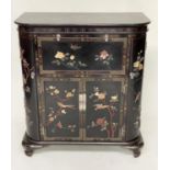 CHINESE COCKTAIL CABINET, 1930s lacquered and chinoiserie gilt and stone mounted with rising lid and