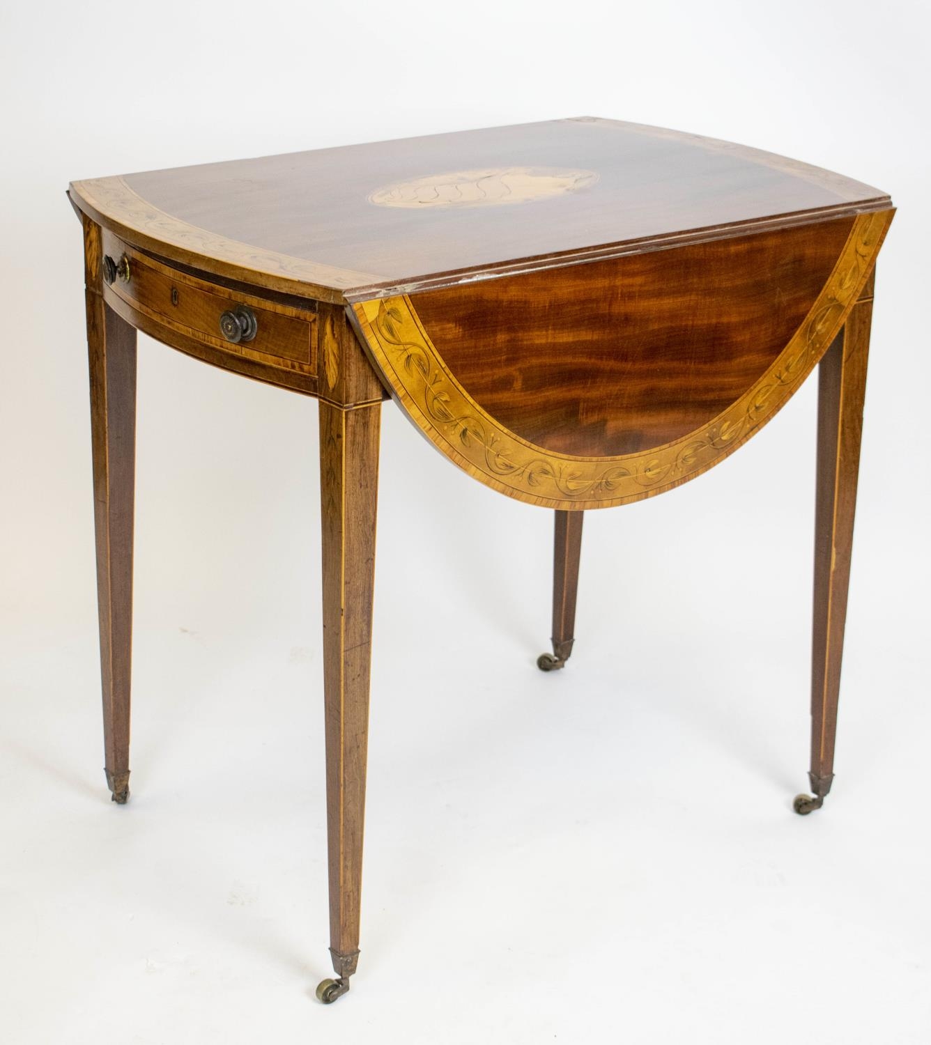 PEMBROKE TABLE, 70cm H x 48cm W x 76cm D, 97cm open, George III mahogany and marquetry, circa 1790