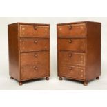 FILING CHESTS, a pair, 1970's gilt tooled tan leather clad each with two fall front pullout