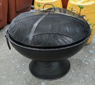 FIRE BOWL, with lift off guard and grill, black painted metal, 60cm diam x 55cm.