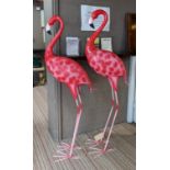 SCULPTURAL FLAMINGOS, a pair, 160cm H, painted metal. (2)