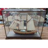 MODEL SHIP IN CASE, case 71cm W x 22cm D x 55cm H.