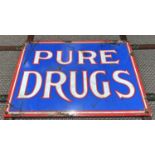PURE DRUGS, vintage style enamel sign, aged finish, 37.5cm x 28.5cm.